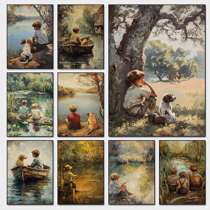 Outdoor Adventure With Kids - Vintage Jungenzimmer Kunst Poster Junge und