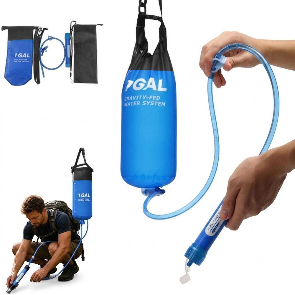 Water Filter Straw - Camping-Schwerkraft-Wasserbeutel mit Wasserfilter und Schlauch, faltbarer
