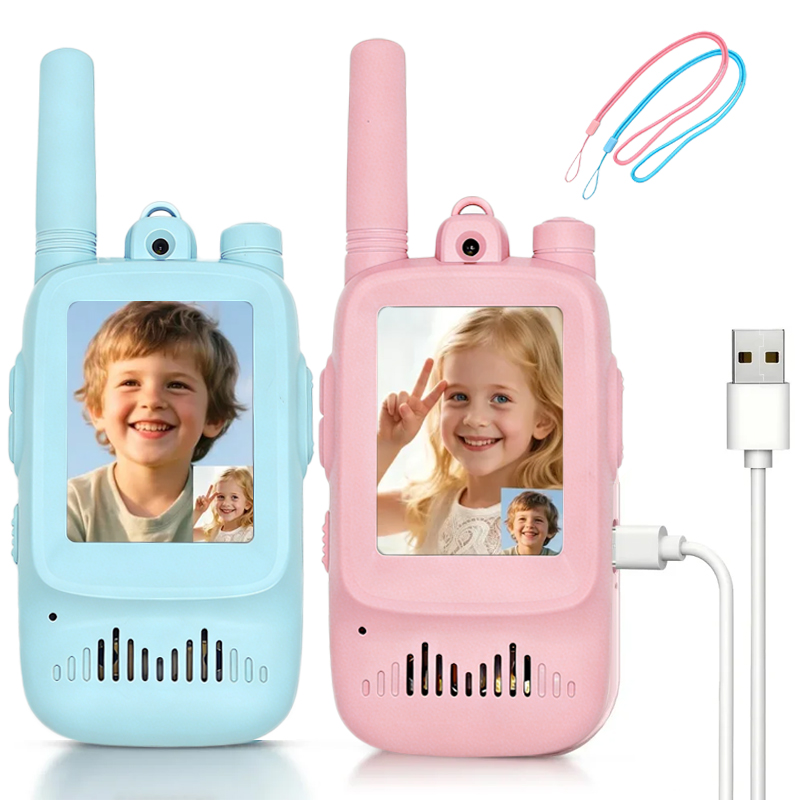 Outdoor Adventure With Kids - 2 Stück Kinder-Video-Walkie-Talkie, wiederaufladbar, für drinnen